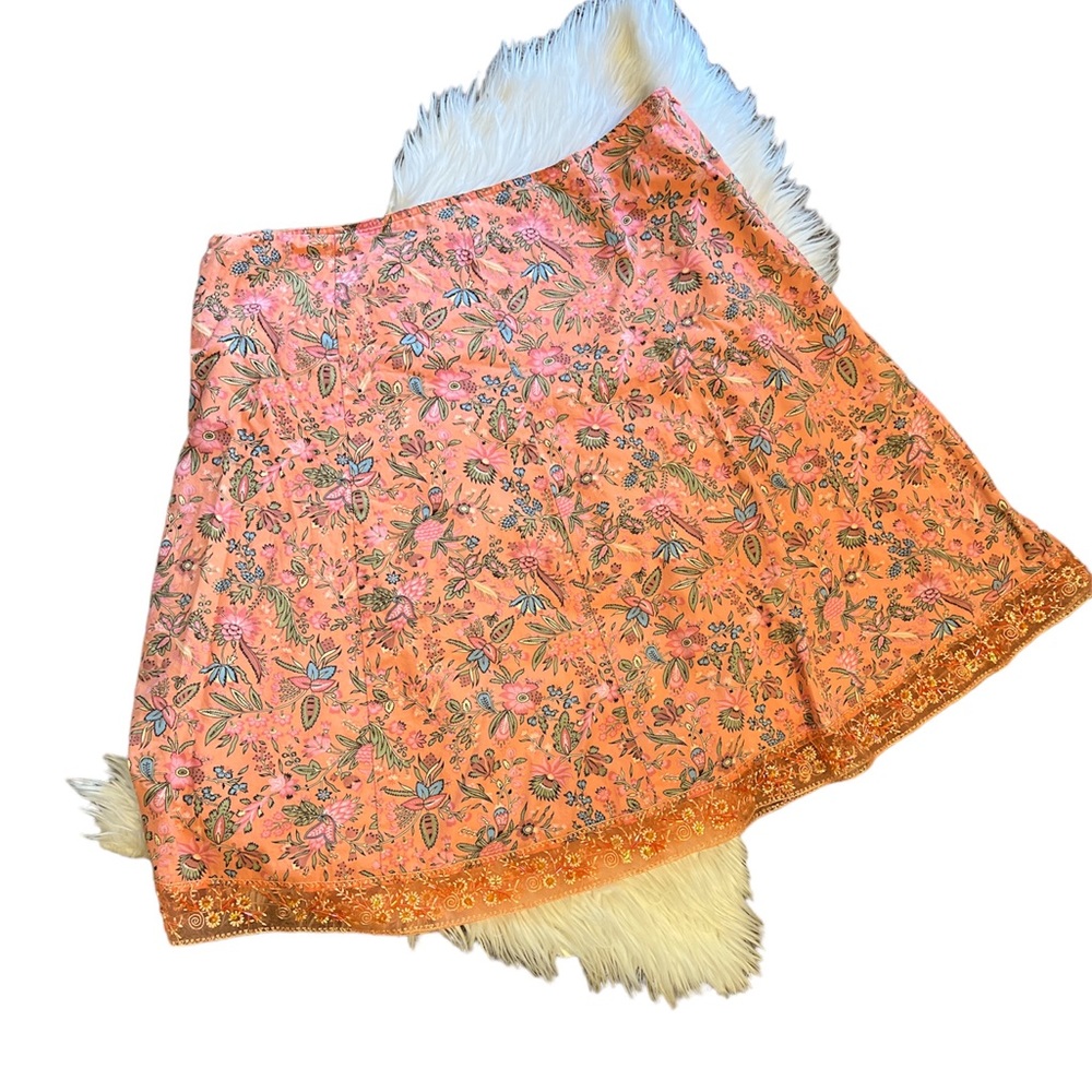 Belongings Skirt Womens Peach Floral‎ Flower ALine Cotton Beaded Ribbon Hem